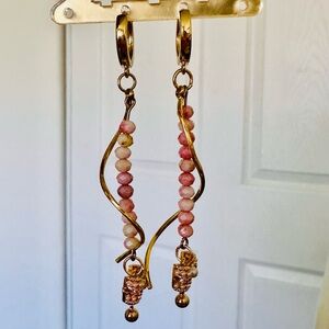 Chic Gold and Pink Beaded Earrings